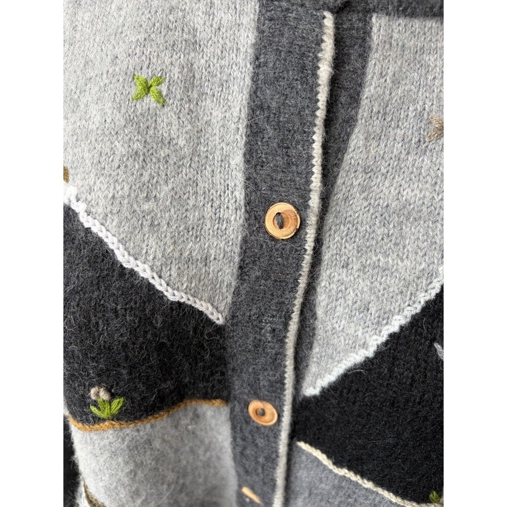 Women’s Alpaca Button Up Cardigan Sweater Size L Black Gray - Picture 4 of 4